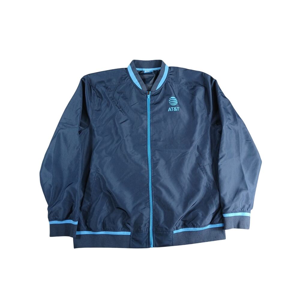 AT&T Jacket Mens XL Blue Zip Up Coat Uniform Work Job Pockets Bomber Mock